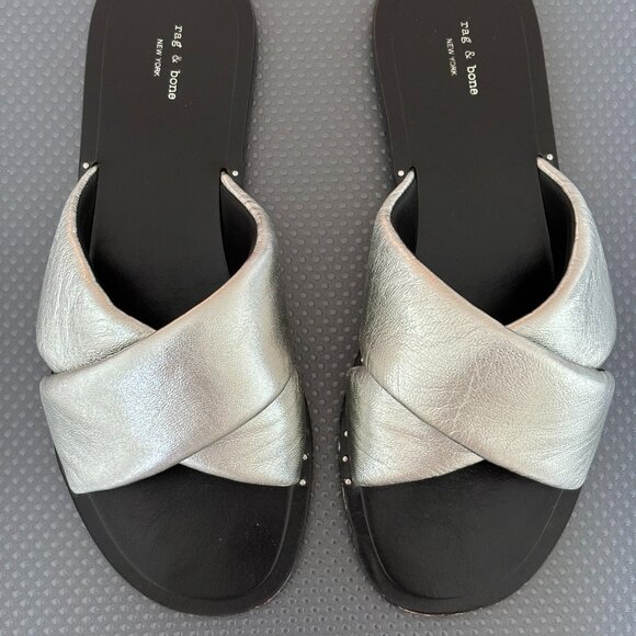rag & bone, Size 9.5, Silver Metallic Slides - Picture 1 of 2